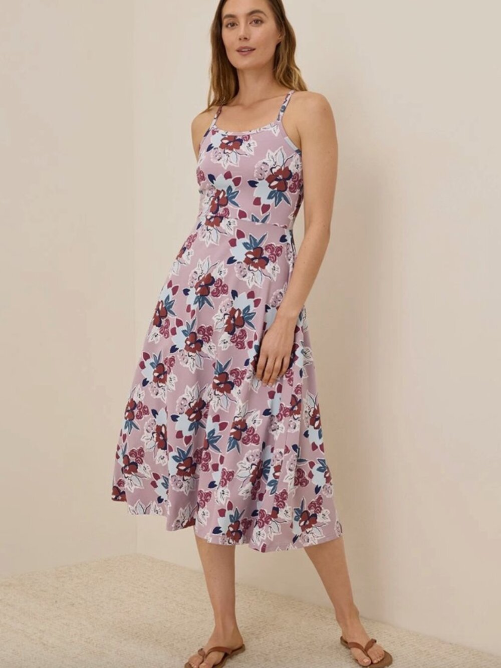 Pact Organic Fit & Flare Midi Dress Fresh Flora Lavender Haze